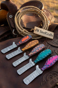 Wildfire Resin Bull Cutter Knife Set of 5 Handmade Damascus 7"