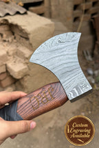 Heavy Duty Damascus Camp Axe with Leather Wrap Handle and Sheath, Hand-Forged Bushcraft Axe | JW SteelCrafts