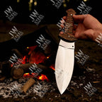 Handcrafted J2 Stainless Steel Boot Knife | Pakka Wood Handle | Leather Sheath | 13.5" Hunting Blade