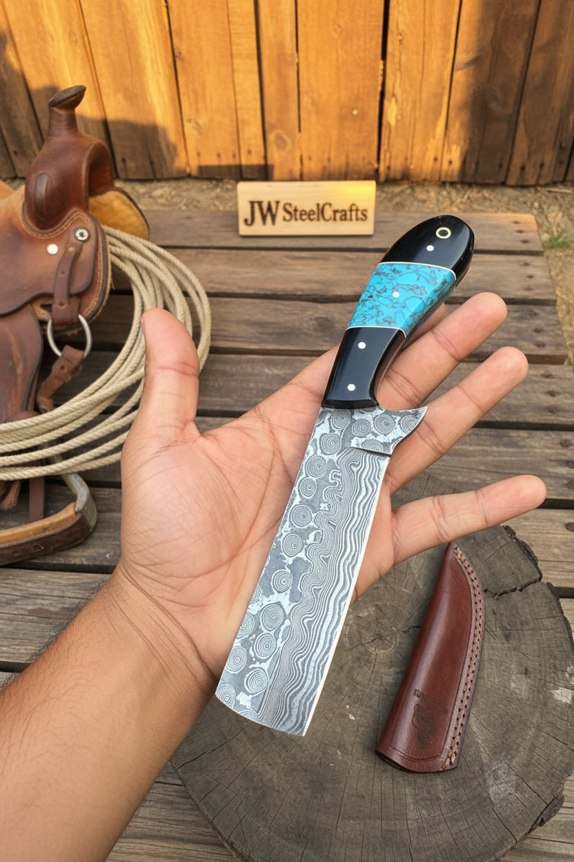 Handmade Damascus Skinner 7”–8” Knife Set Cowboy Ranch Blades Turquoise Handle with Sheath