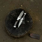 3-Piece High Carbon Steel Kitchen Knife Set — Cleaver, Chef & Paring Knife with Dark Rosewood Handles & Leather Sheaths