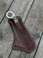 Finger Loop Prairie Bull Cutter 6.5" Handmade Damascus Steel Leather Crossdraw
