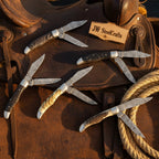 Trailfold Stag Pocket Knife Set 8" Handmade Set of 5 Folding Knives