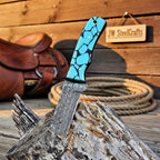 Mosaic Range Bull Cutter Knife 7" Handmade Turquoise Inlay Resin Handle