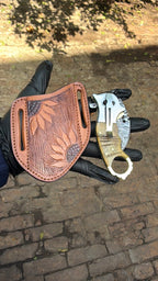 Wolf Claw Damascus Folding Karambit with Engraved Wolf Bolster&nbsp;