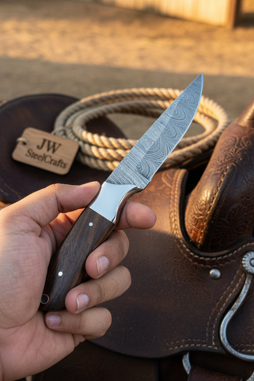 Darkwood Wide Skinner 7" Handmade Damascus Dark Wood Handle