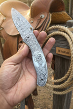 Obsidian Mosaic Folder Knife 8" Handmade Damascus Liner Lock
