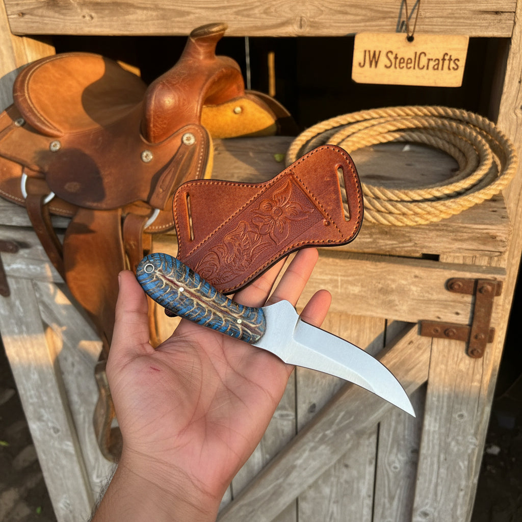 Antler Ridge Skinner Knife 8" Handmade Damascus Stag Horn Handle