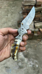 Pearlridge Damascus Folder 7" Handmade Mother of Pearl Lock Back