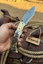 Stagline Damascus Folder 7" Handmade Horn Handle Damascus Bolster