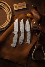 Damascus Knife Blanks Set 4.5 Inch Blades Fixed Blade DIY Trio