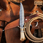 Frontier Stag Bowie Knife 10" Handmade Damascus Stag Antler Handle