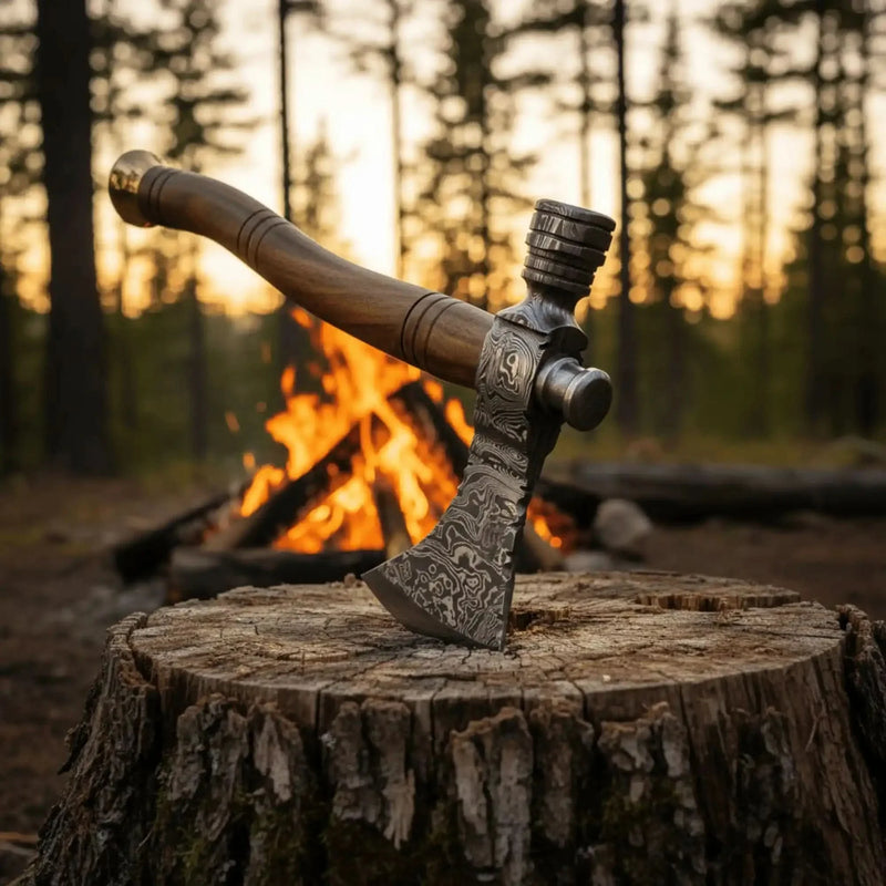 Damascus Smoking Axe Straight Handle 19 Inch