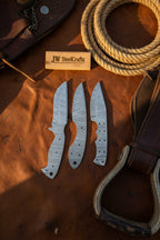 Damascus Knife Blanks Set 4.5 Inch Blades Fixed Blade DIY Trio