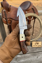 Roughrider Trail Gut Hook Knife 10" Handmade San Mai Steel