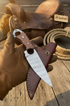 Damascus Hunting Skinner Knife Brown Micarta | Handle and Leather Sheath