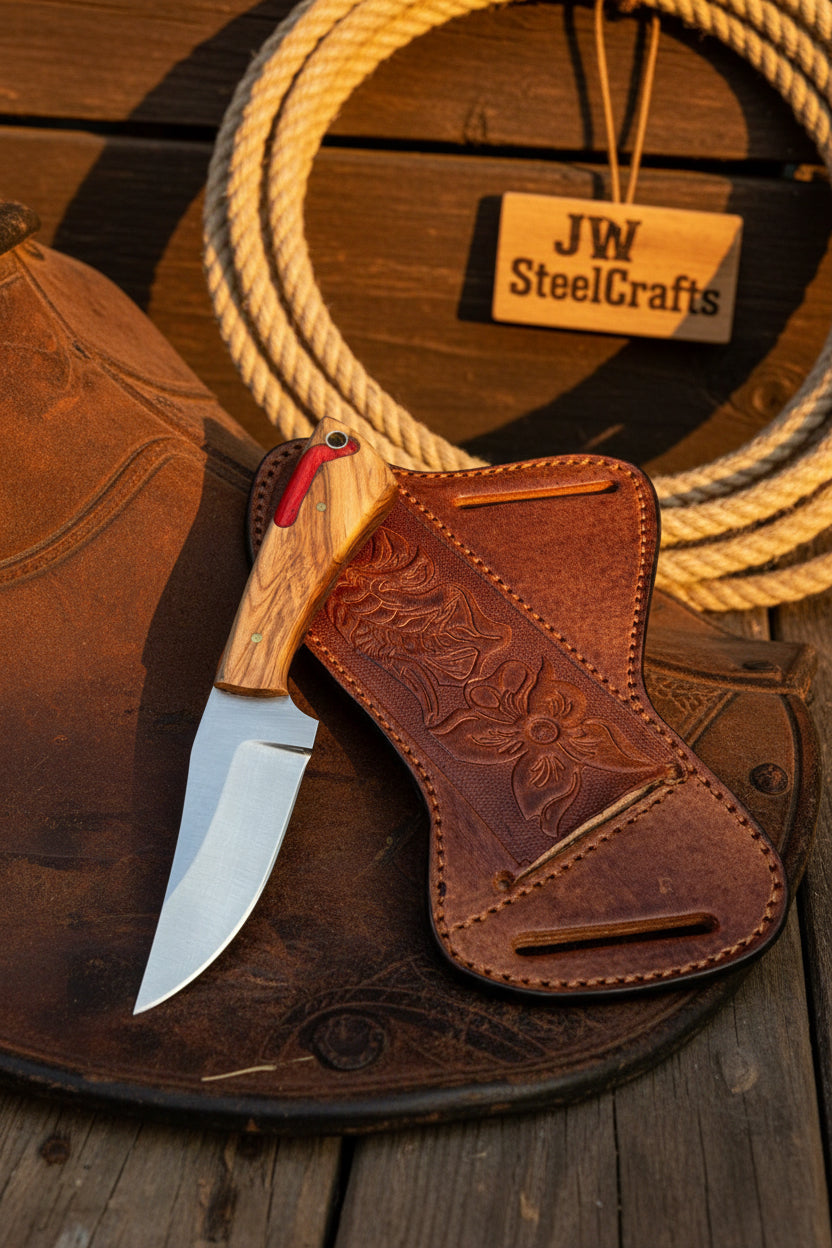 Rancher's Dualwood Cowboy Knife 7" Handmade Pakka and Olive Wood Handle