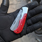 Crimson Ridge Folding Bull Cutter 8" Handmade Damascus Wood Handle