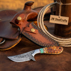 Turquoise Inlay Skinner Knife 9" Handmade Damascus with Turquoise Inlay