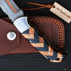 Timberline Trapper Skinner Knife Handmade Damascus Liner Lock wood handle