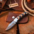 Timberline Trapper Skinner Knife Handmade Damascus Liner Lock wood handle