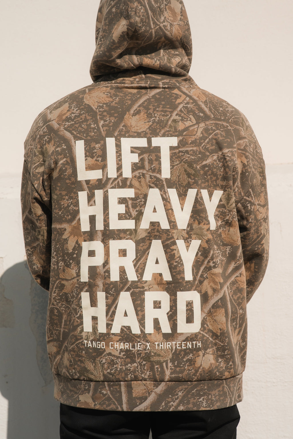 Lift Heavy. Pray Hard. - Premium Deadwood Camo Hoodie