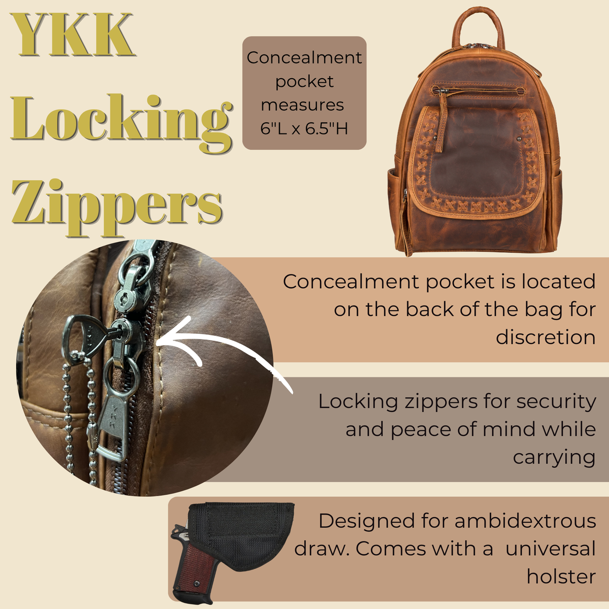 Concealed Carry RFID Daisy Leather Backpack by Lady Conceal