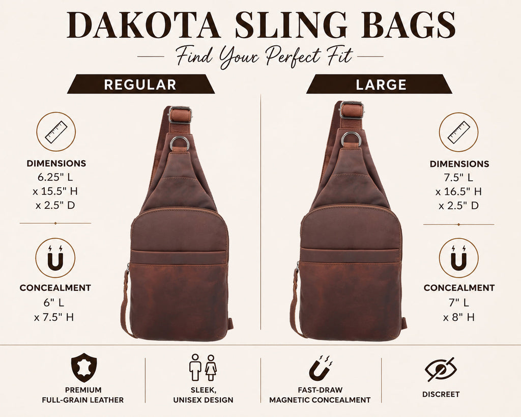 Concealed Carry Unisex Dakota Leather Sling by Lady Conceal - Large and Regular Size
