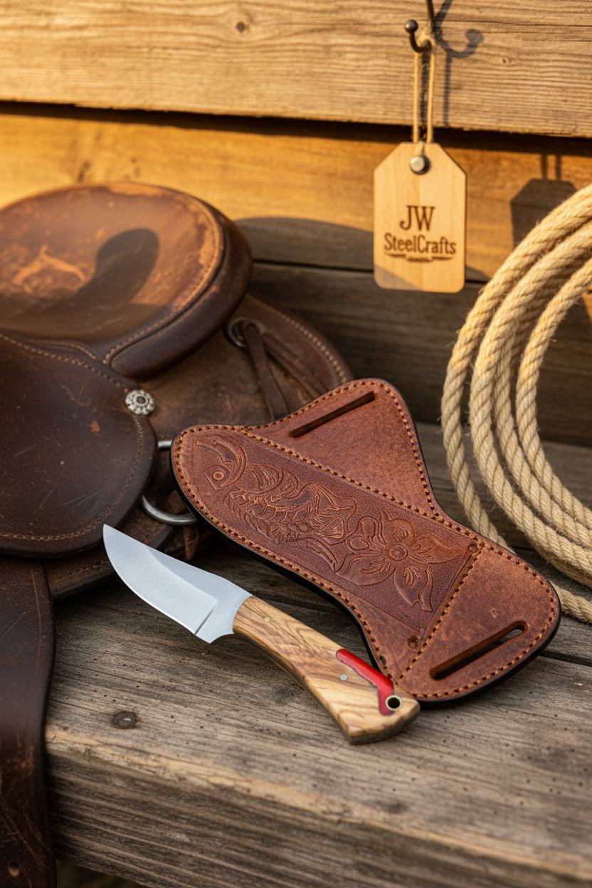 Rancher's Dualwood Cowboy Knife 7" Handmade Pakka and Olive Wood Handle