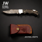 American Flag Damascus Folding Hunter with Ram Horn Handle