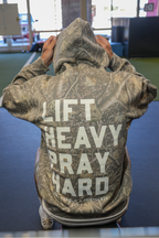 Lift Heavy. Pray Hard. - Premium Deadwood Camo Hoodie
