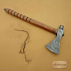 Damascus Wood Handle Smoking Axe 19 Inch