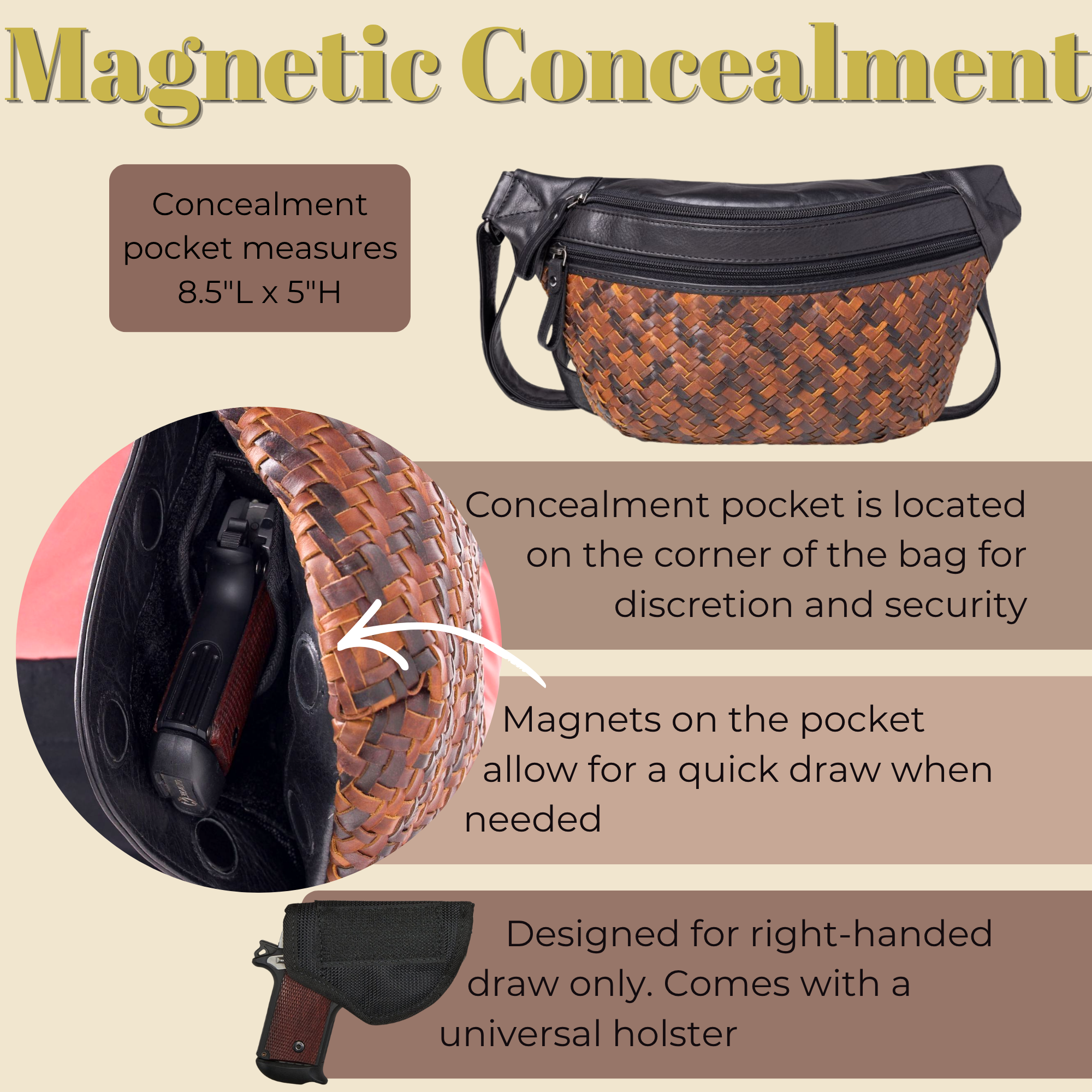 Concealed Carry Haisley Woven Leather Sling by Lady Conceal
