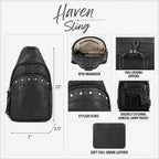 Concealed Carry Haven Sling Leather Backpack by Lady Conceal