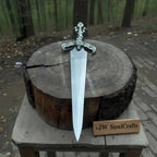 Handmade Medieval Fantasy Short Sword in Polished Steel with Gothic Cross Hilt for Collection, Cosplay and Display