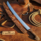 Handmade Shashka Sword 24” – Caucasian Saber Style Curved Blade with Engraved Scabbard