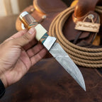Hunting Knife 4.5” Damascus Steel Straight Back Blade Hybrid Wood Resin Handle Viking-Inspired