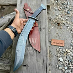 Handmade Kukri Bowie Knife Damascus Steel Recurve Blade Full Tang with Leather Sheath – JW SteelCrafts