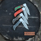 Handmade Damascus Steel Folding Knife 4 Premium Handle Variations