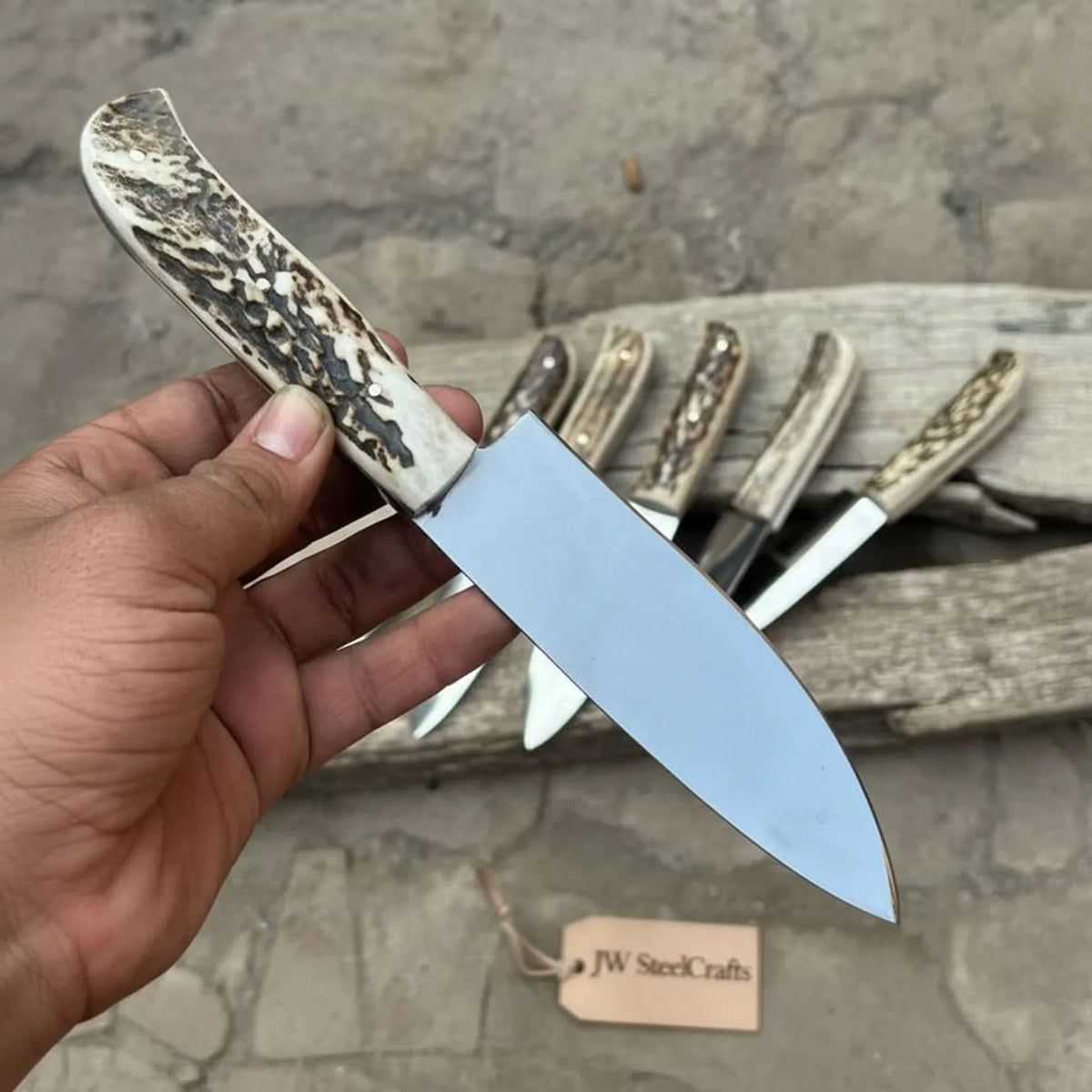 6-Piece High Carbon Steel Chef Knife Set Synthetic Stag Antler Handles