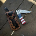 Damascus Folding Pocket Knife — American Flag Handle