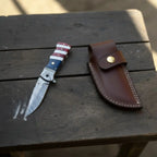 Damascus Folding Pocket Knife — American Flag Handle