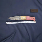 Engraved Bolster Folding Knife with Pink Bone Handle