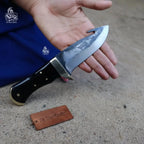 Gut hook knife with wood and brass handle