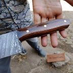 12-Inch Serbian Damascus Cleaver — Rosewood Handle & Leather Sheath
