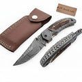 Damascus Antler Ridge Pocket Knife with Stag Horn Handle