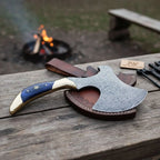 Damascus Steel Bushcraft Axe with Hardwood Handle & Leather Sheath