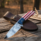 Handmade Drop Point Hunting Knife High Polish Bearing Steel Blade, USA Flag Handle