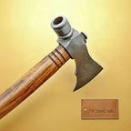 Damascus Smoking Axe with Leather Sheath and Ringed Rosewood Handle