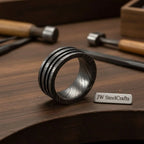 Damascus Triple Groove Ring with Three Cut Grooves